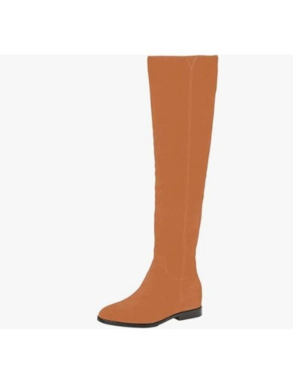 Pazzion Women Almond Toe Knee High Boots with Partial Zipper Stretchy Orange